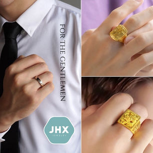限量版來嘍!「嬴」字刻黃金男戒,蘊含著開運致富的美好寓意。