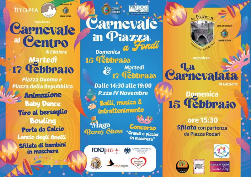 Tutto pronto per il Carnevale a Fondi: appuntamento il 15 e 17 febbraio