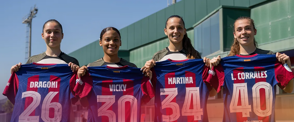 Jugadoras del Barça B femenino con la camiseta de su debut.