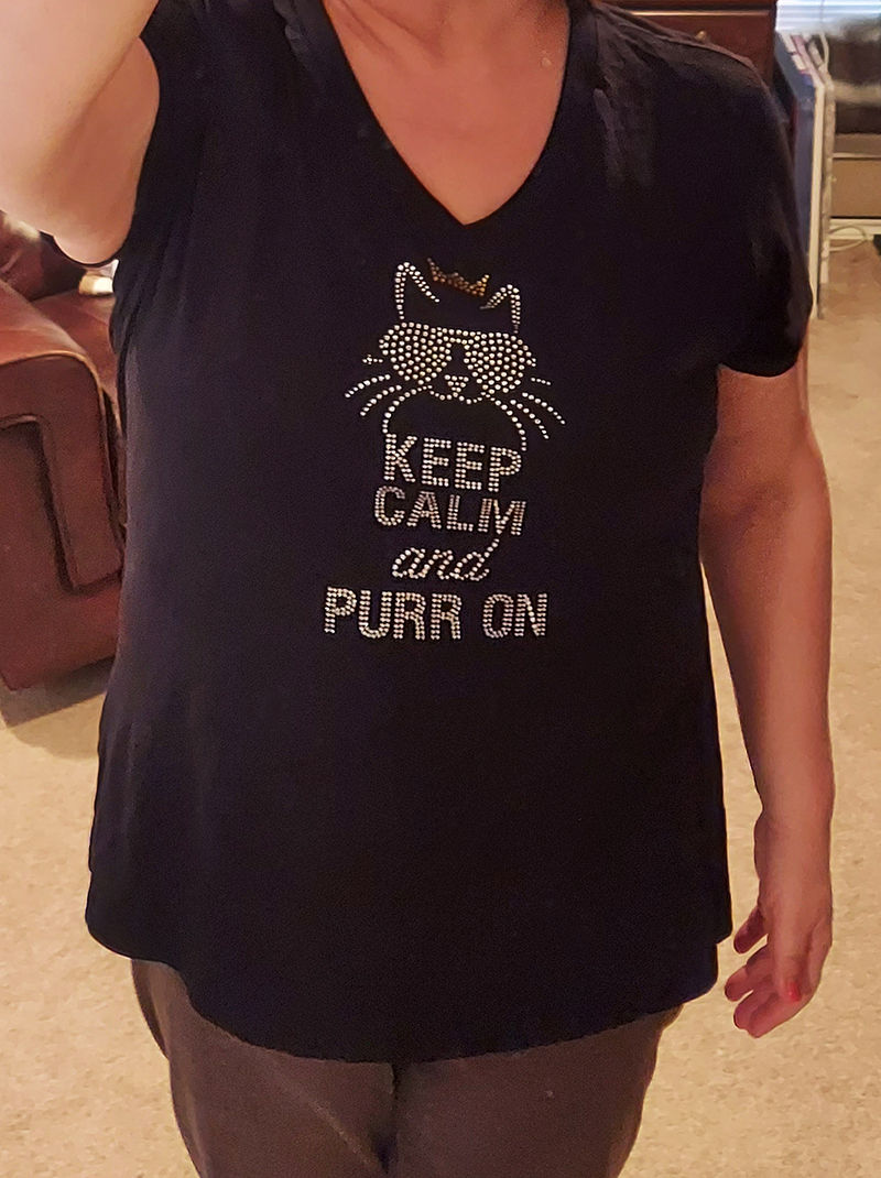 Thumbnail: "Keep Calm and Purr On" Blingy V-neck