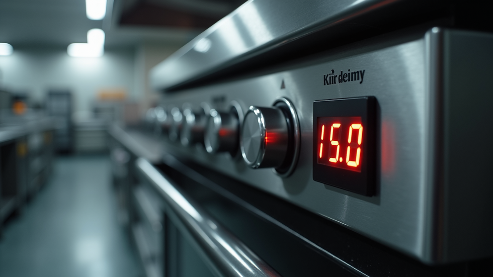 Close-up view of commercial kitchen oven with digital controls