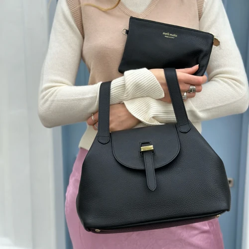 meli melo Thela Mini メリメロ 2way バッグ イタリア製 The Thela Black Handbag - Timeless Italian Leather Tote | meli melo