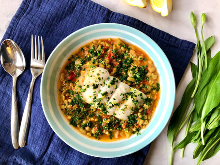 Fillet of Pollack, Flageolet Bean Stew and Wild Garlic Gremolata