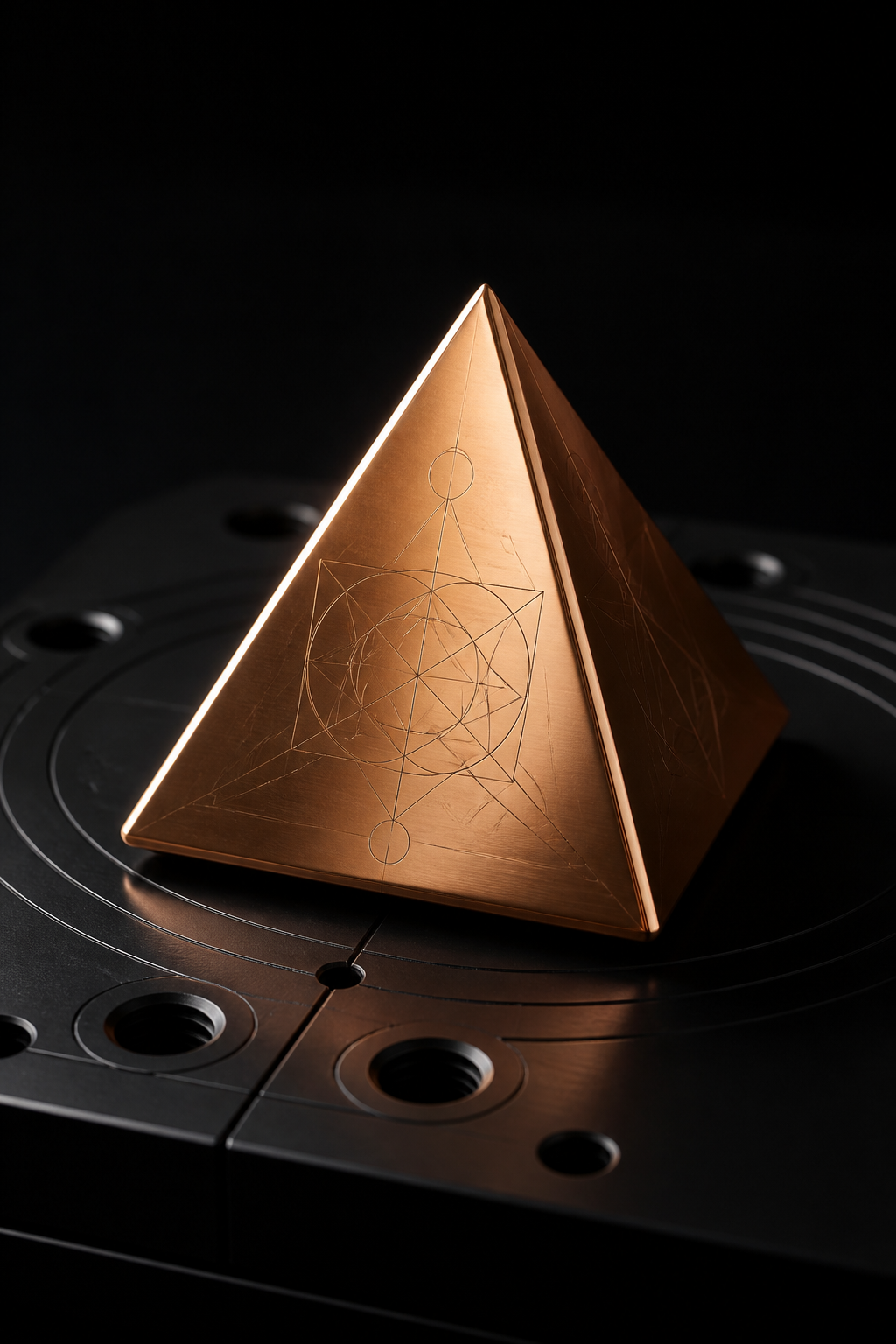 Desktop Copper Pyramid with sacred geometry