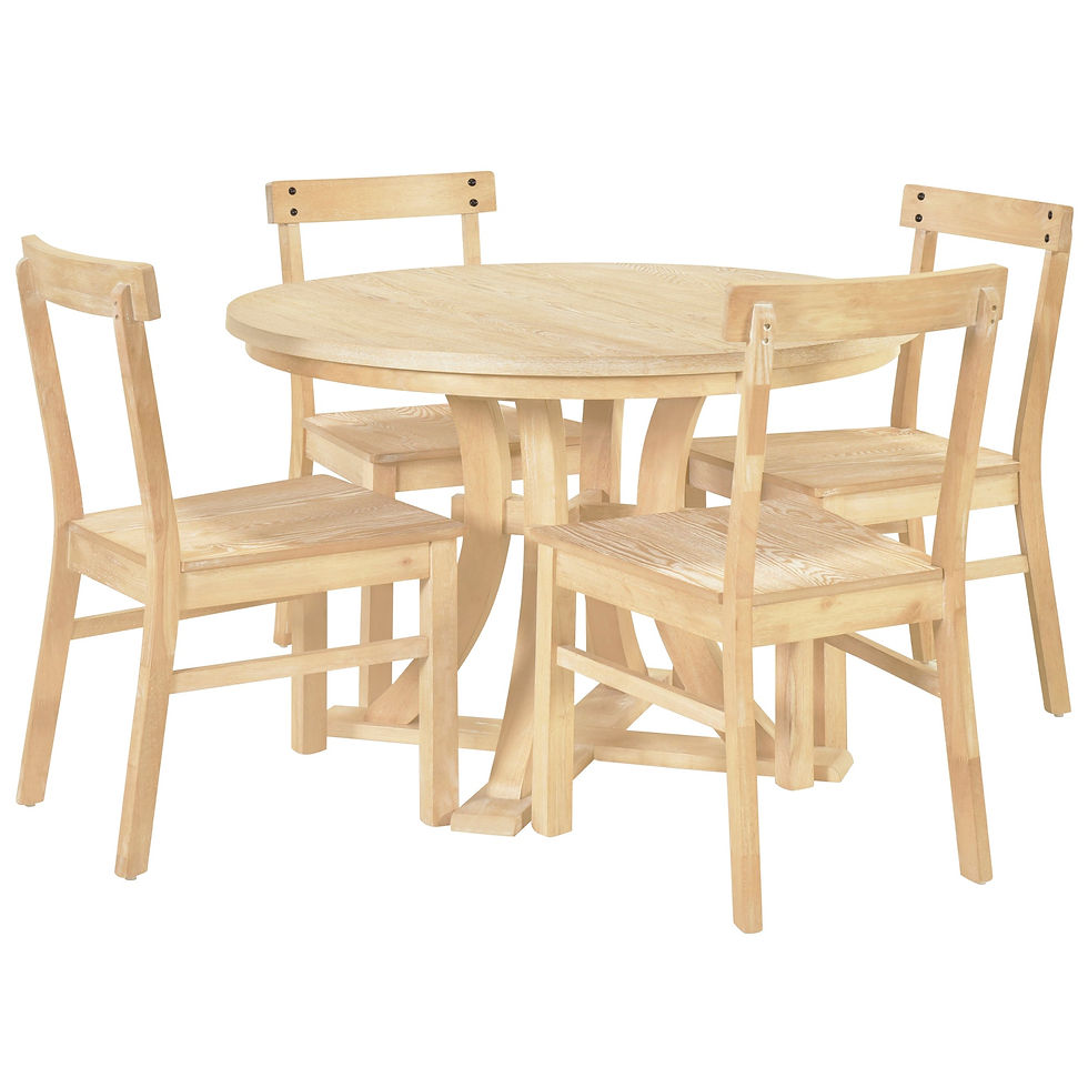 Thumbnail: 5-Piece Rustic Round Pedestal Extendable Dining Table Set