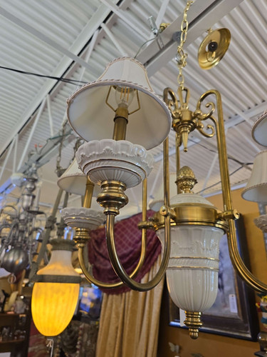 Brass and Ceramic Five Light Chandelier by Lenox | Snooty Fox