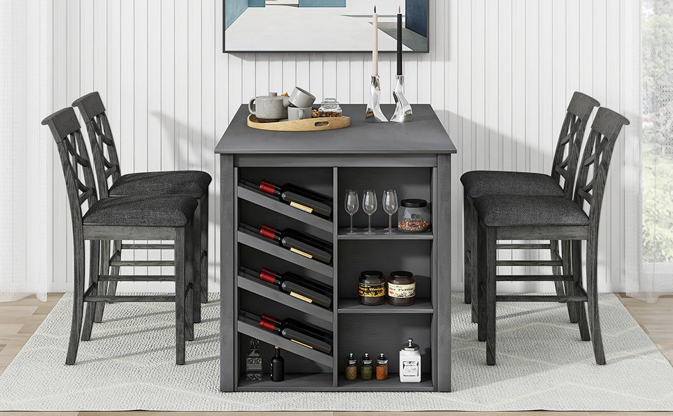 Thumbnail: Table With Curved Wine Rack and 4 Upholstered Ch