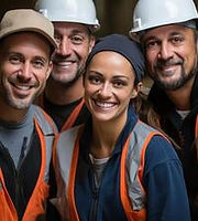 ai-generated-construction-team-in-hazmat-vests-working-together-at-an-industrial-building-