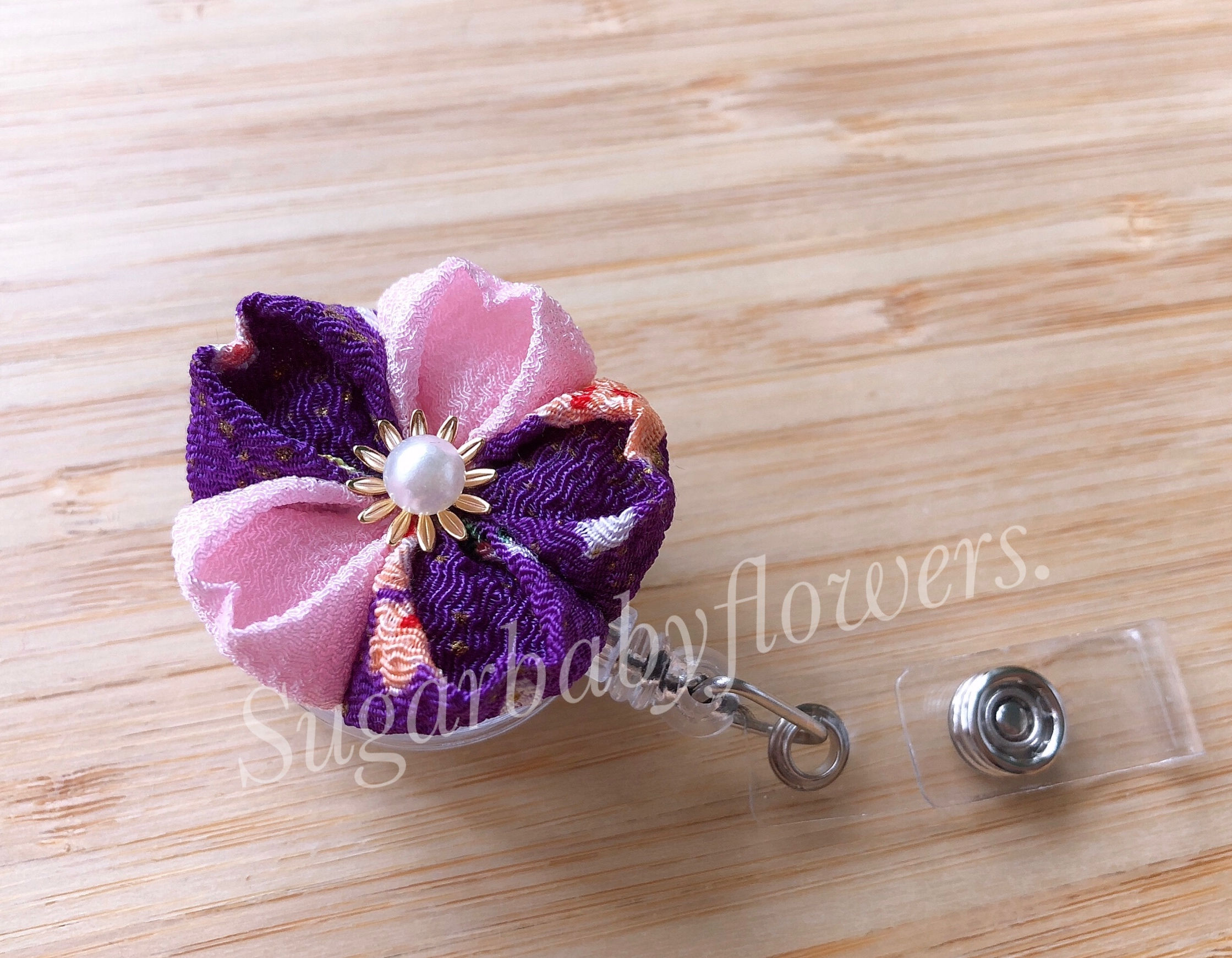 櫻花邊日本布藝花（紫粉）