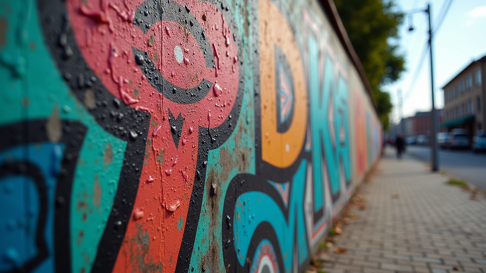 Eye-level view of a vibrant street art mural