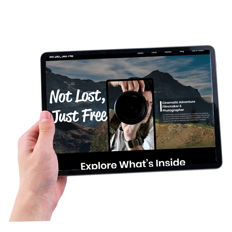 Cinematic travel website design showcasing photography and storytelling platform Not Lost Just Free