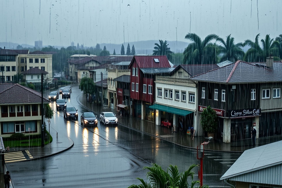 A dark grey rainy town