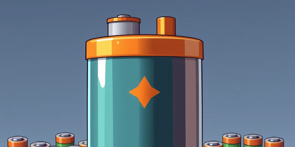 One very large battery representing a grid battery in comparison to normal AAs