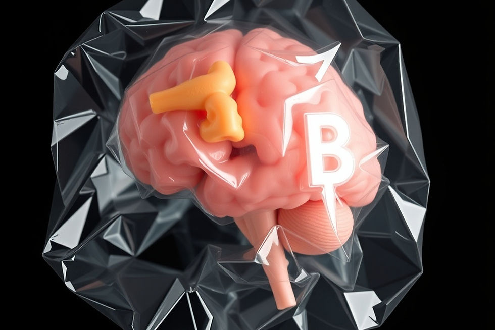 A brain wrapped in plastic highlighting the issue with plastics in our brains.