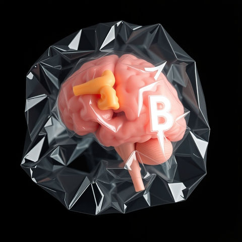 A brain wrapped in plastic highlighting issues with plastic and our health.