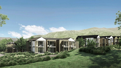 roys bay houses illustrated concept by mountains