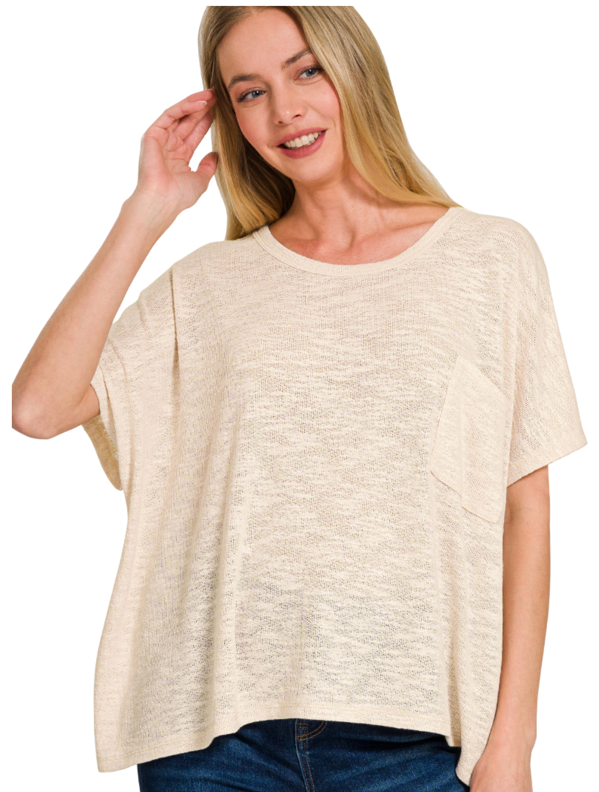 Sand Beige Oversized Slub Pocket Tee