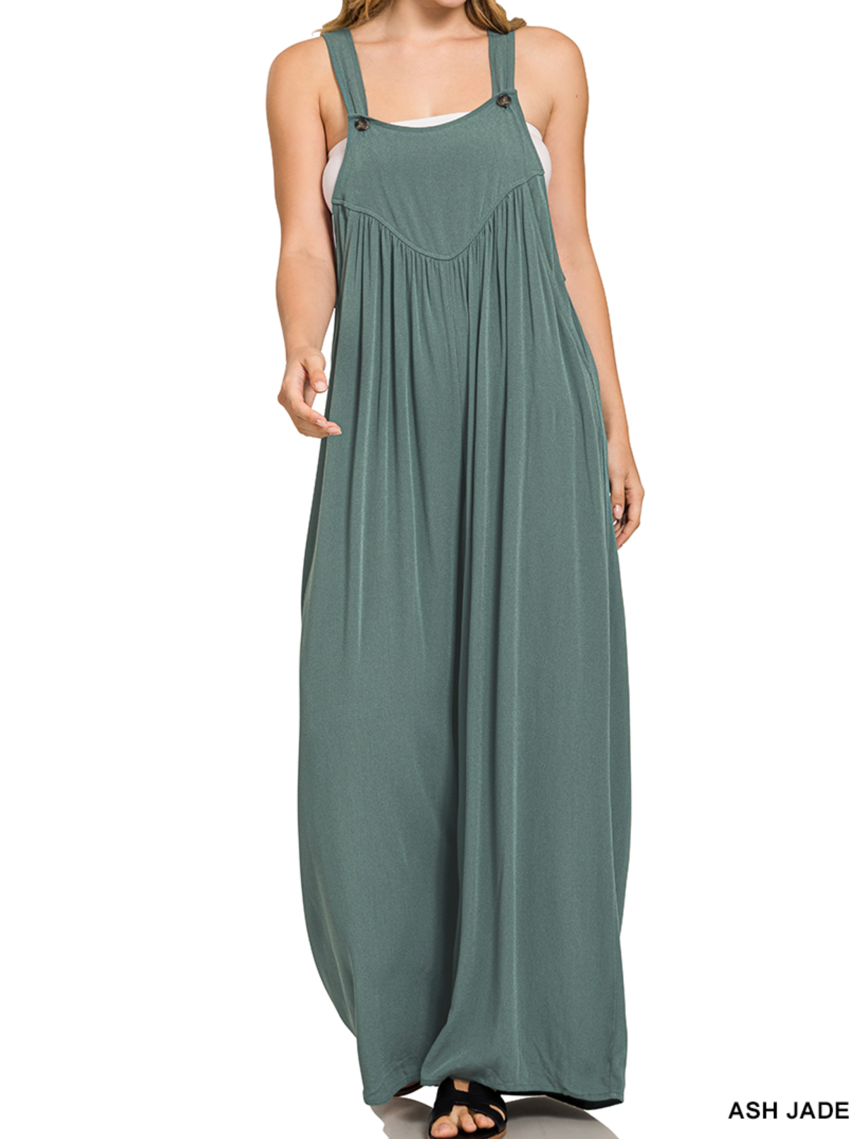 Ash Jade Woven Rayon Crepe Overalls