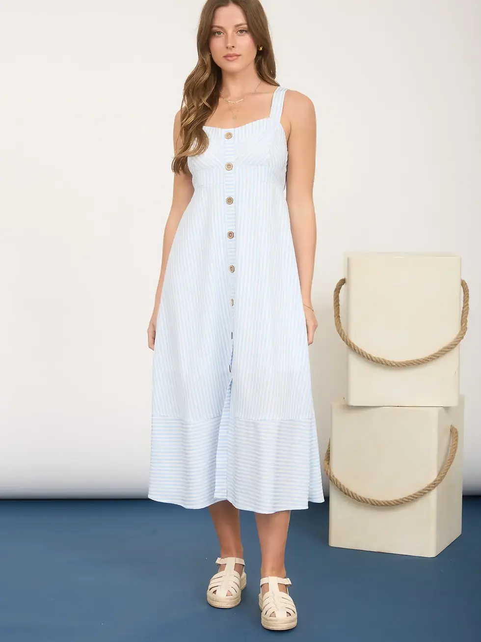 Thumbnail: Stripe Sweetheart Button Down Midi Dress