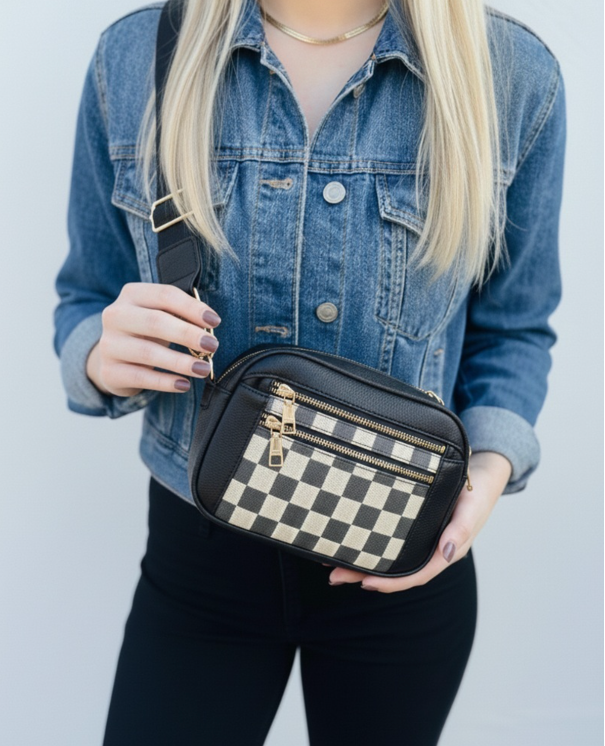 Black Checkered Crossbody Shoulder Bag