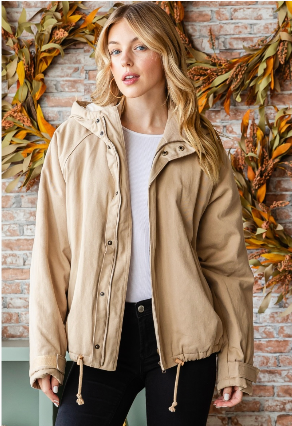Solid Zip Up Hooded Jacket
