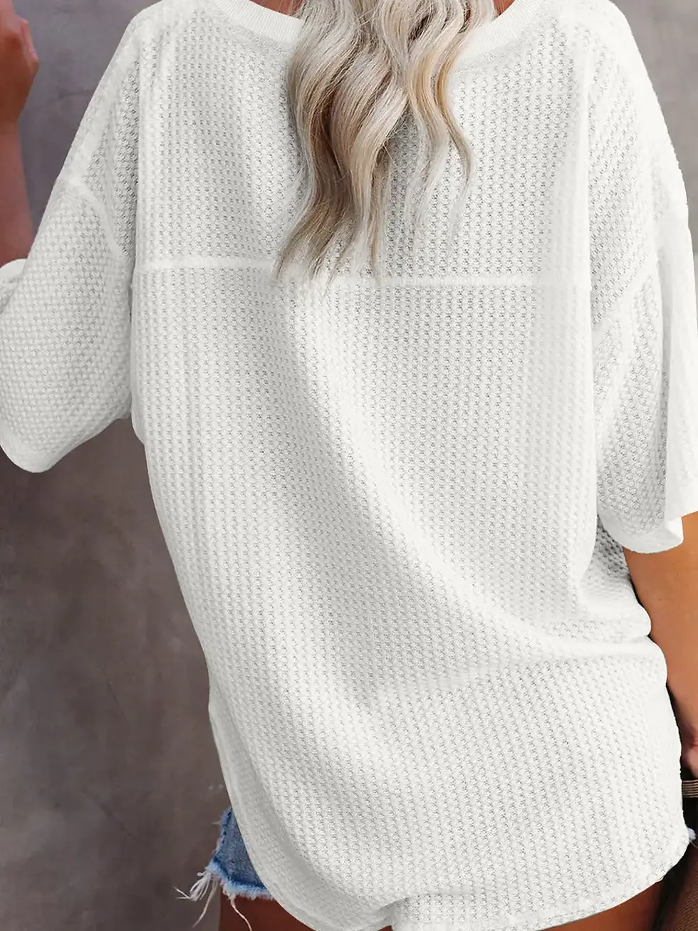 Thumbnail: Waffle Texture Ribbed V Neck Tee