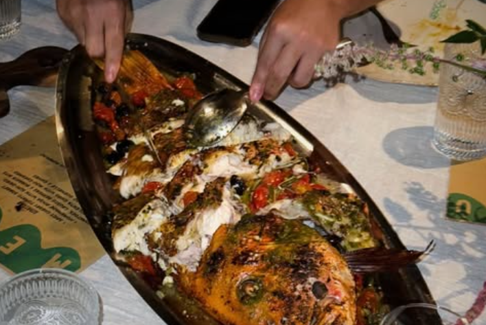 Communal dining for a wedding.