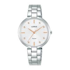 Montre dame quartz boitier et bracelet en acier fond blanc