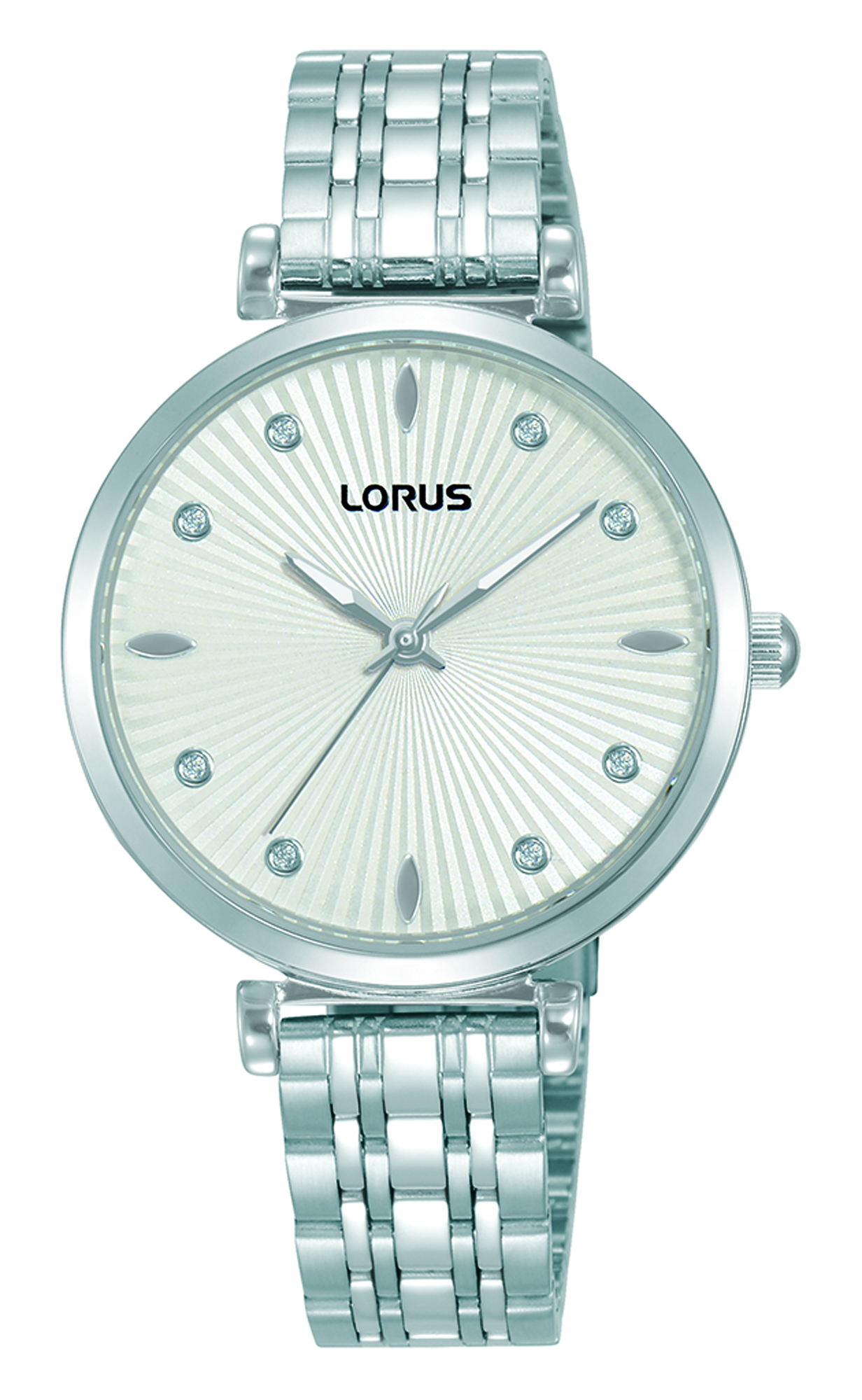 Montre dame quartz boitier et bracelet acier fond clair