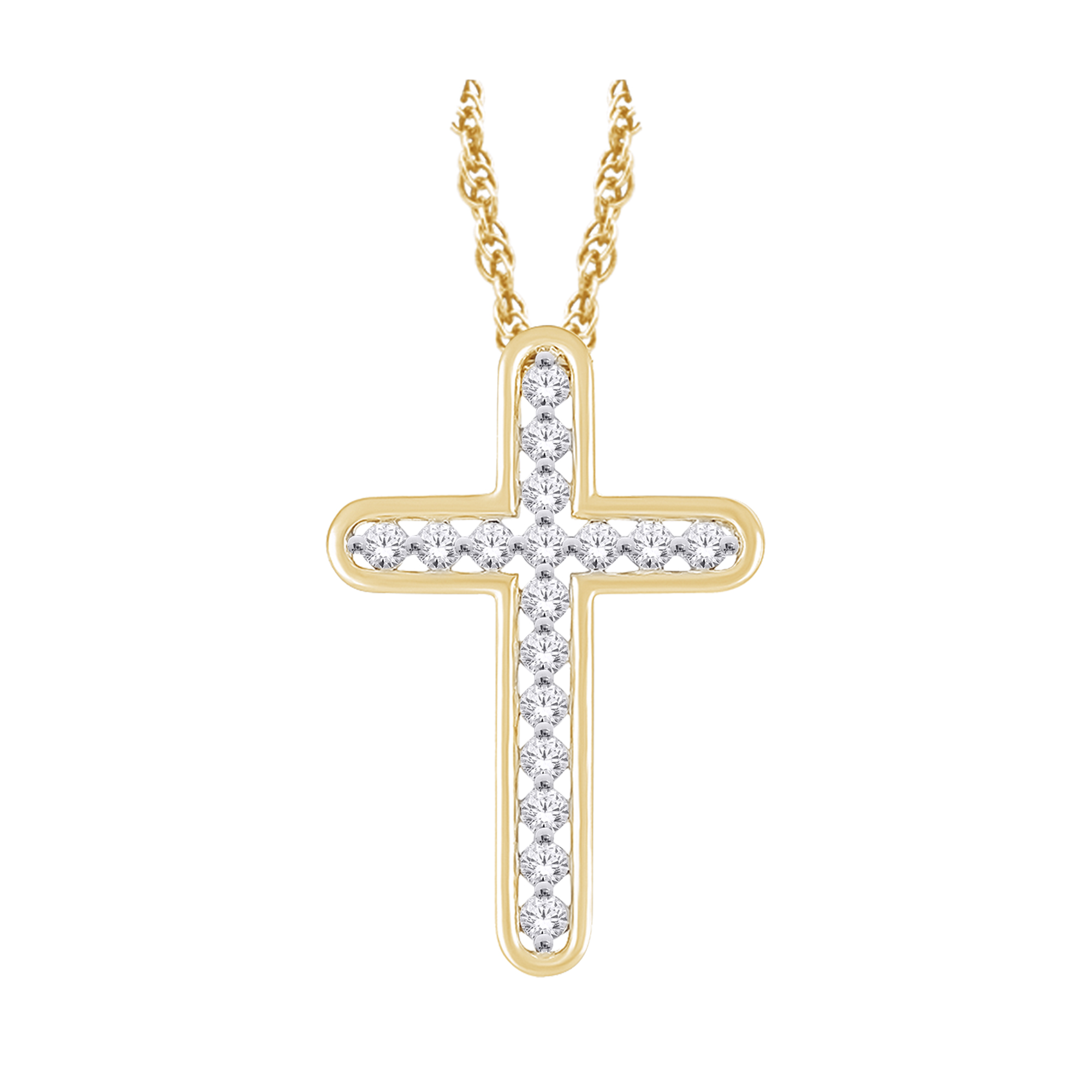 Pendentif croix en or 10k jaune avec diamants naturels