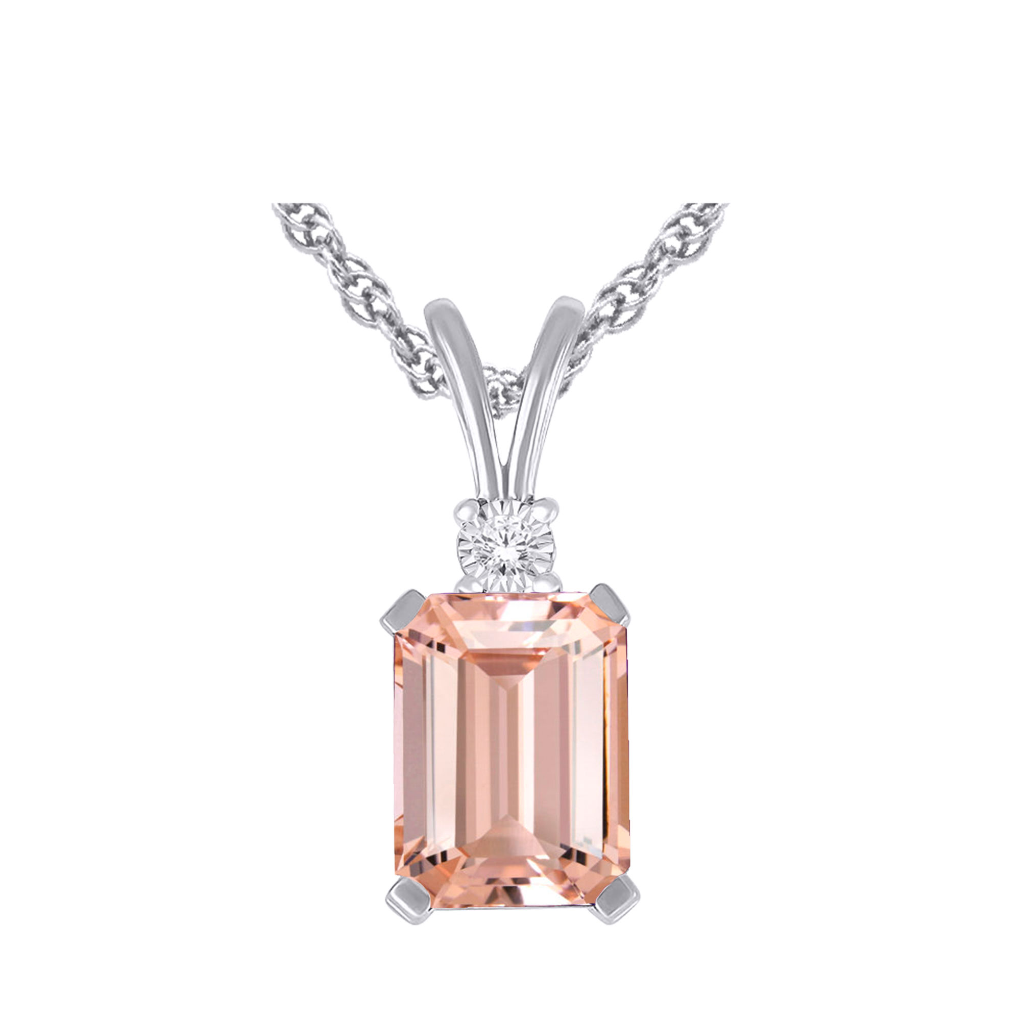 Ensemble chaîne et pendentif or blanc 10k morganite taille émeraude