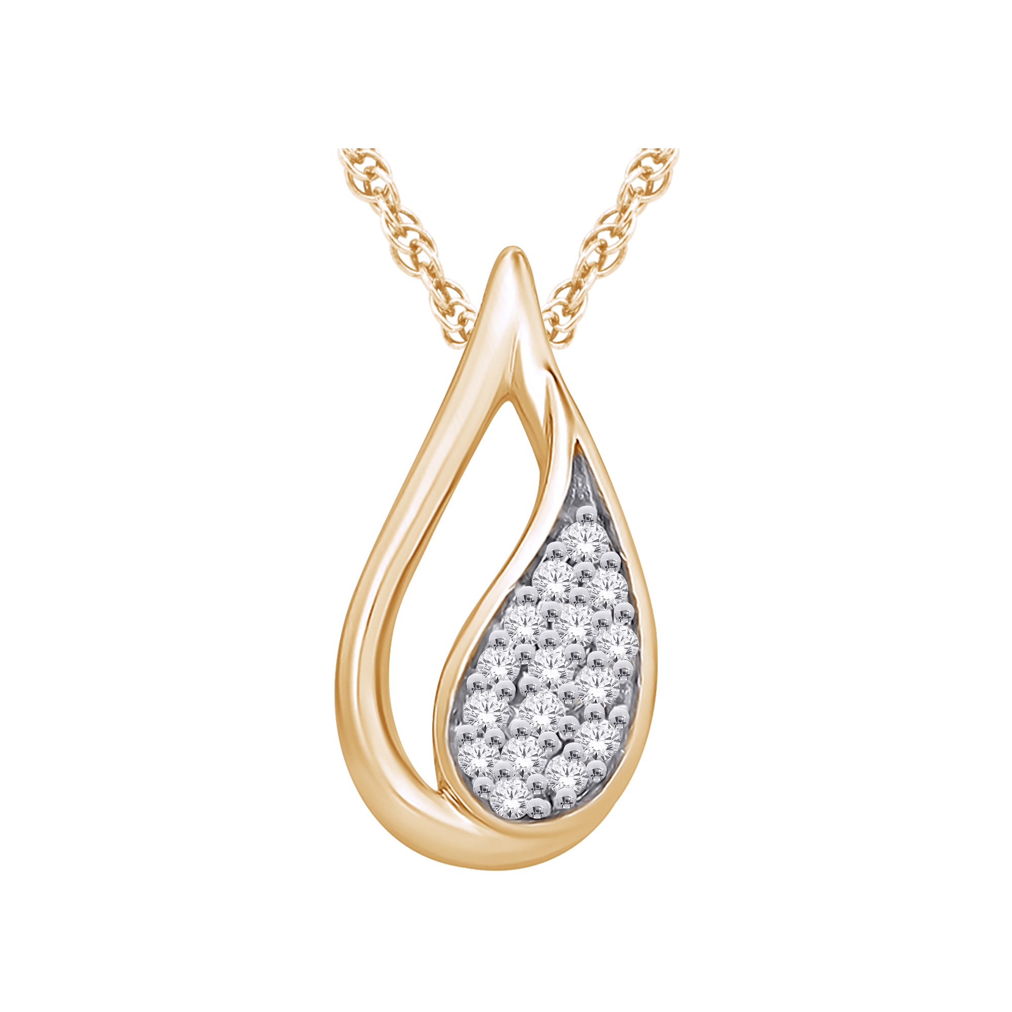 Pendentif or jaune 10k forme goutte serti de diamants
