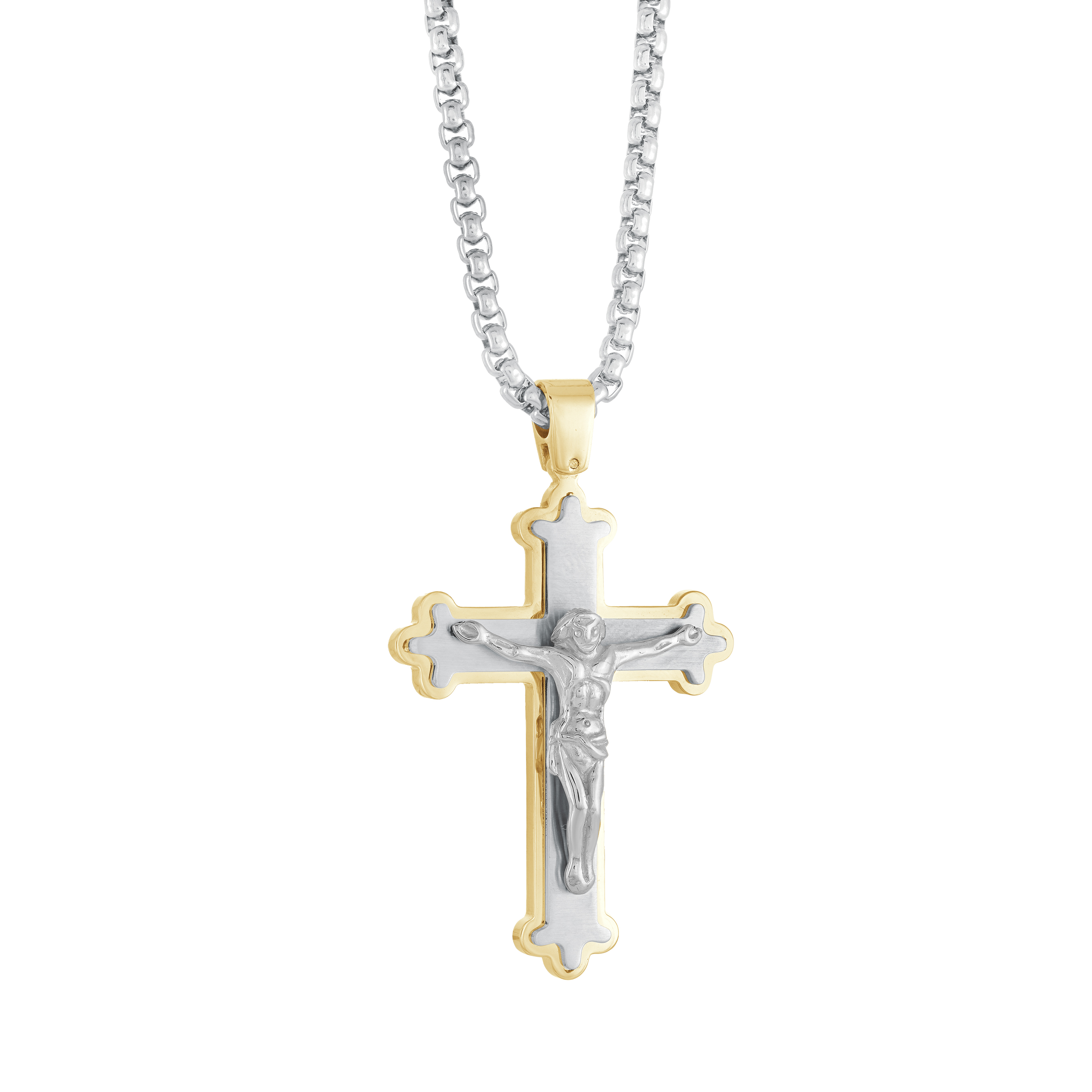 Chaîne et pendentif croix bicolore