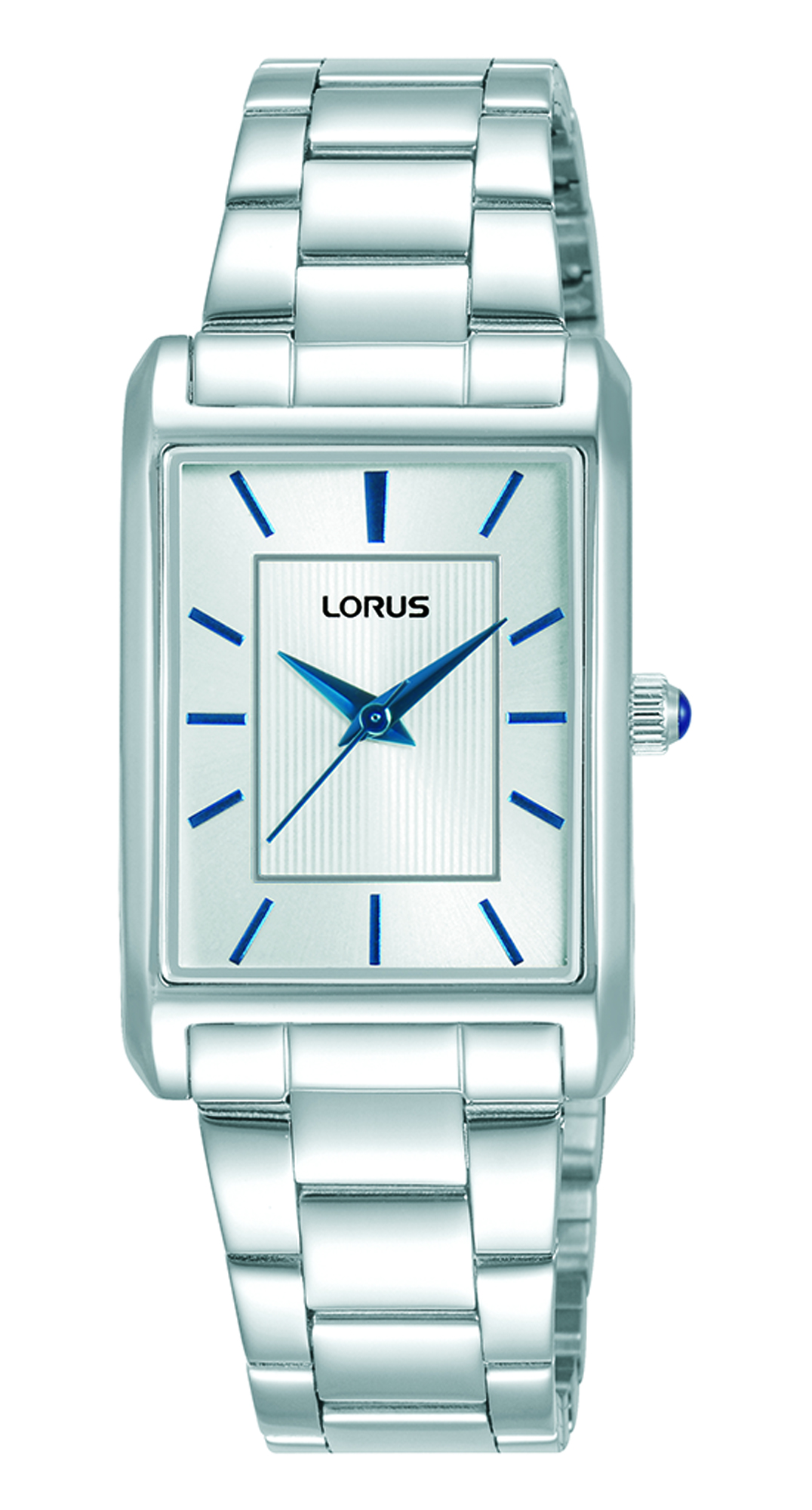 Montre dame quartz boitier et bracelet acier rectangulaire fond blanc