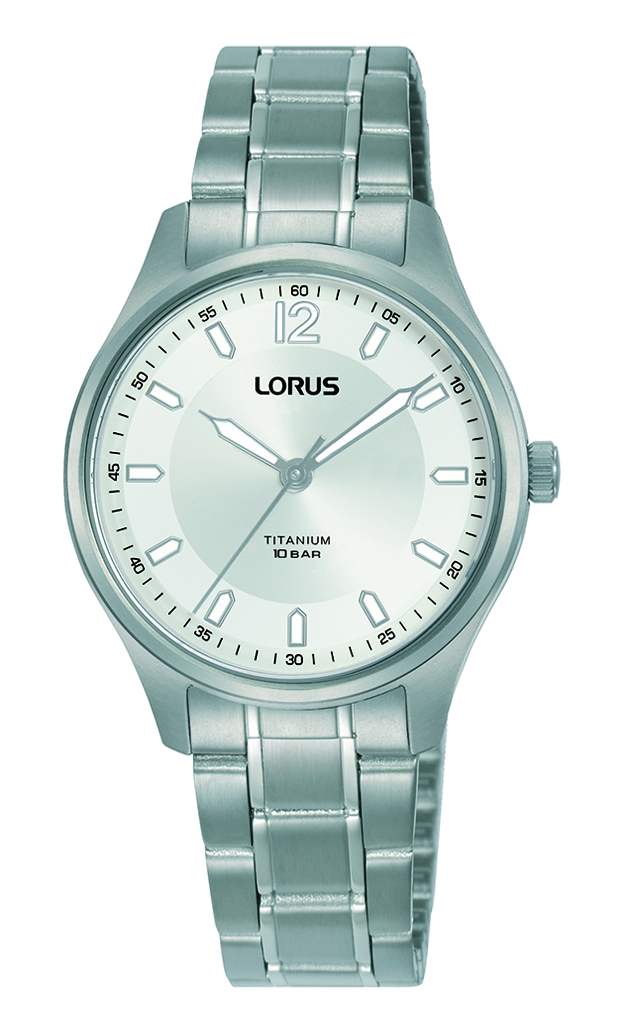 Montre dame quartz boitier et bracelet titane fond blanc