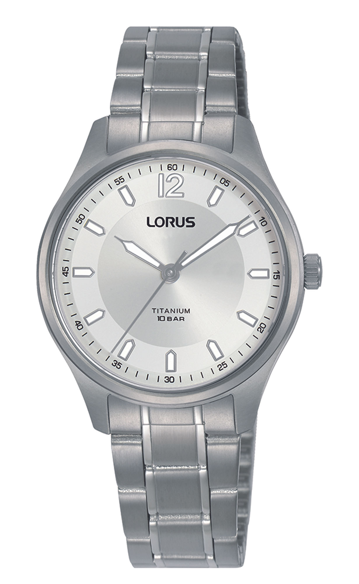 Montre dame quartz boitier et bracelet titane fond blanc