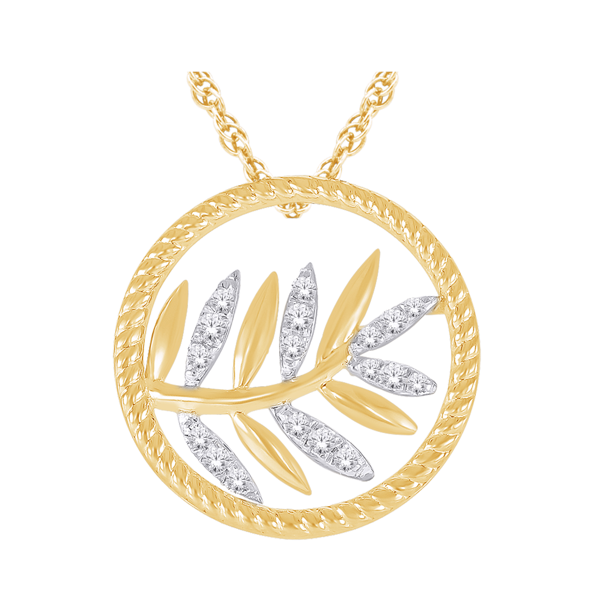 Pendentif or 10k jaune et diamants motif rameau d'olivier
