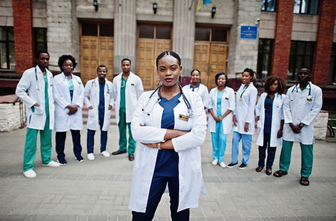 Medical training students learning in a modern healthcare classroom environment