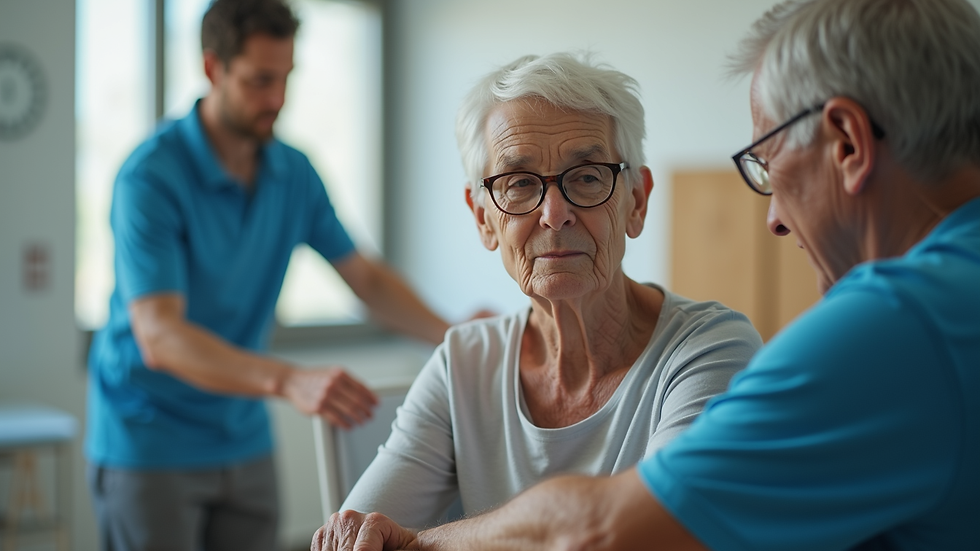 Close-up view of a physiotherapy session with an elderly person
