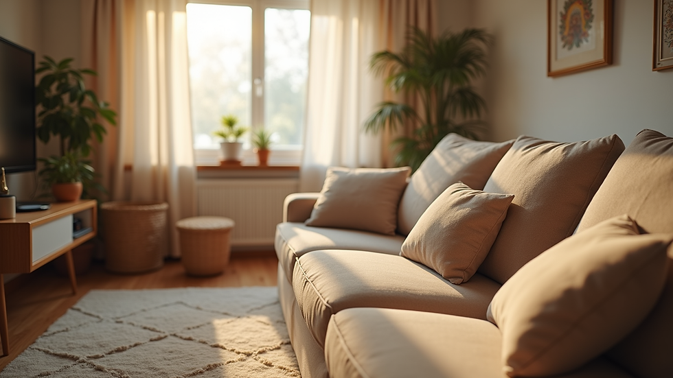 Close-up view of a cozy living room designed for elderly comfort
