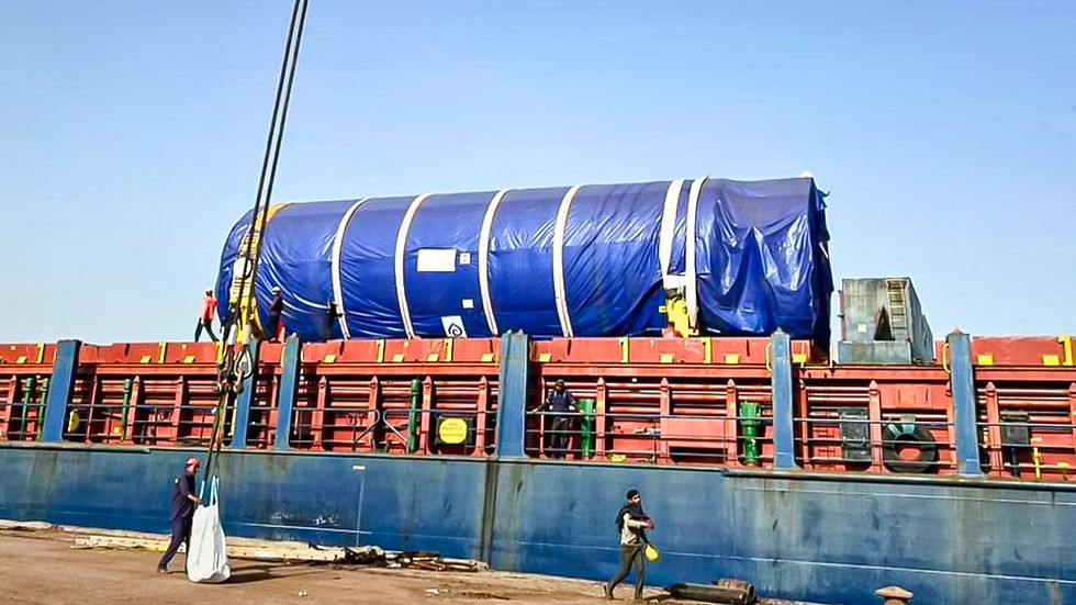 Oversized cargo lifted using crane for export transport