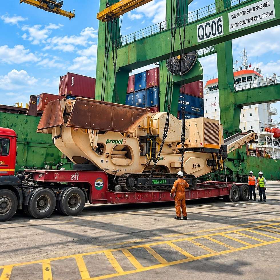 Oversized cargo lifted using crane for export transport