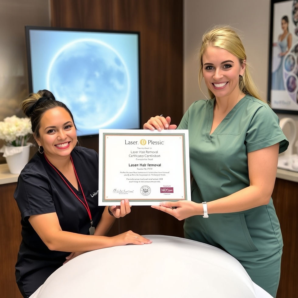 Two laser professionals holding a laser hair removal certificate at Get Laser Certified training in Peoria, Arizona
