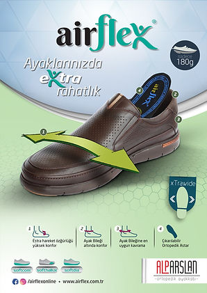 Deri ayakkabı ve "Ayaklarınızda extra rahatlık" sloganının yer aldığı reklam resmi.