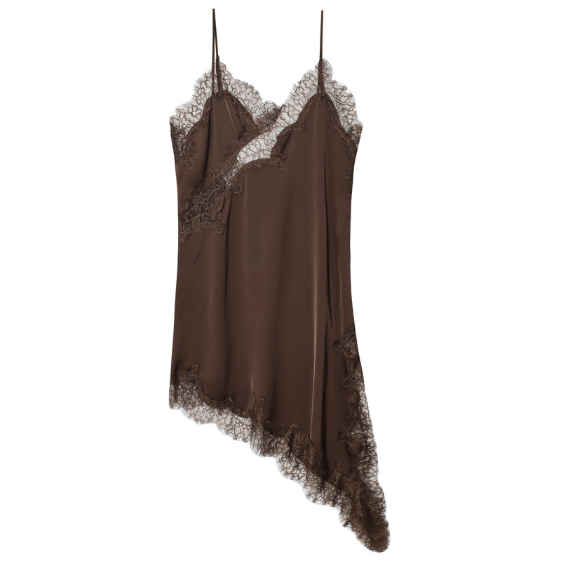 Thumbnail: HXAO Lace Asymmetric Slip Dress Women's Dress Summer Black Brown Dress Elegant P