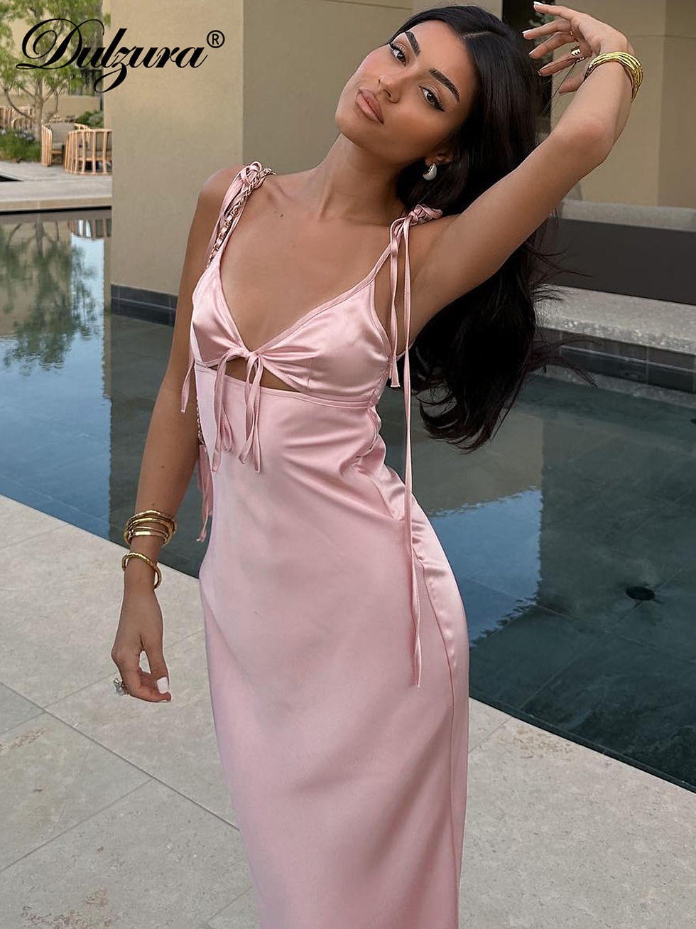 Thumbnail: Dulzura Backless Lace Up Spaghetti Straps Cut Out Midi Dress Women Club Holiday 