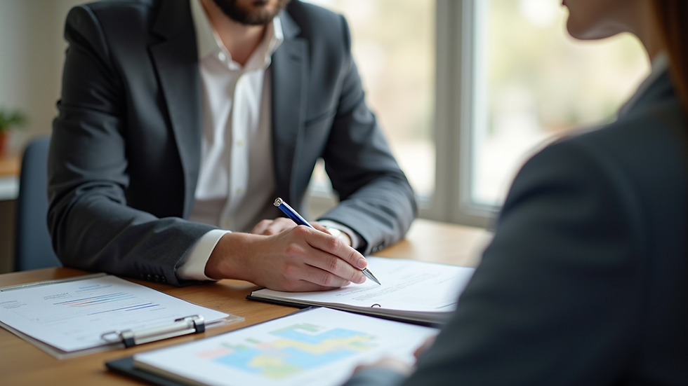 Close-up view of a real estate agent discussing a home sale strategy with a client