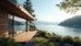 Eye-level view of a modern waterfront home with large windows overlooking Puget Sound