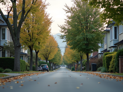 Seattle neighborhood street with houses and trees