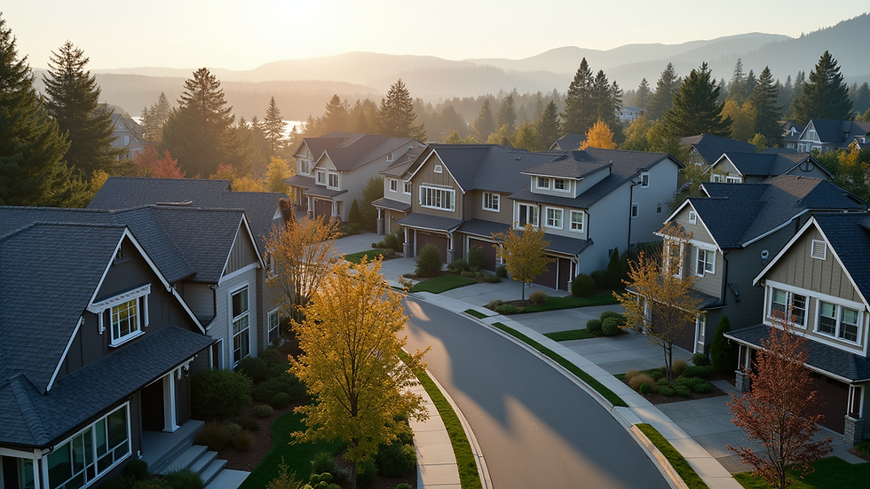 High angle view of new residential development in Seattle with multiple homes